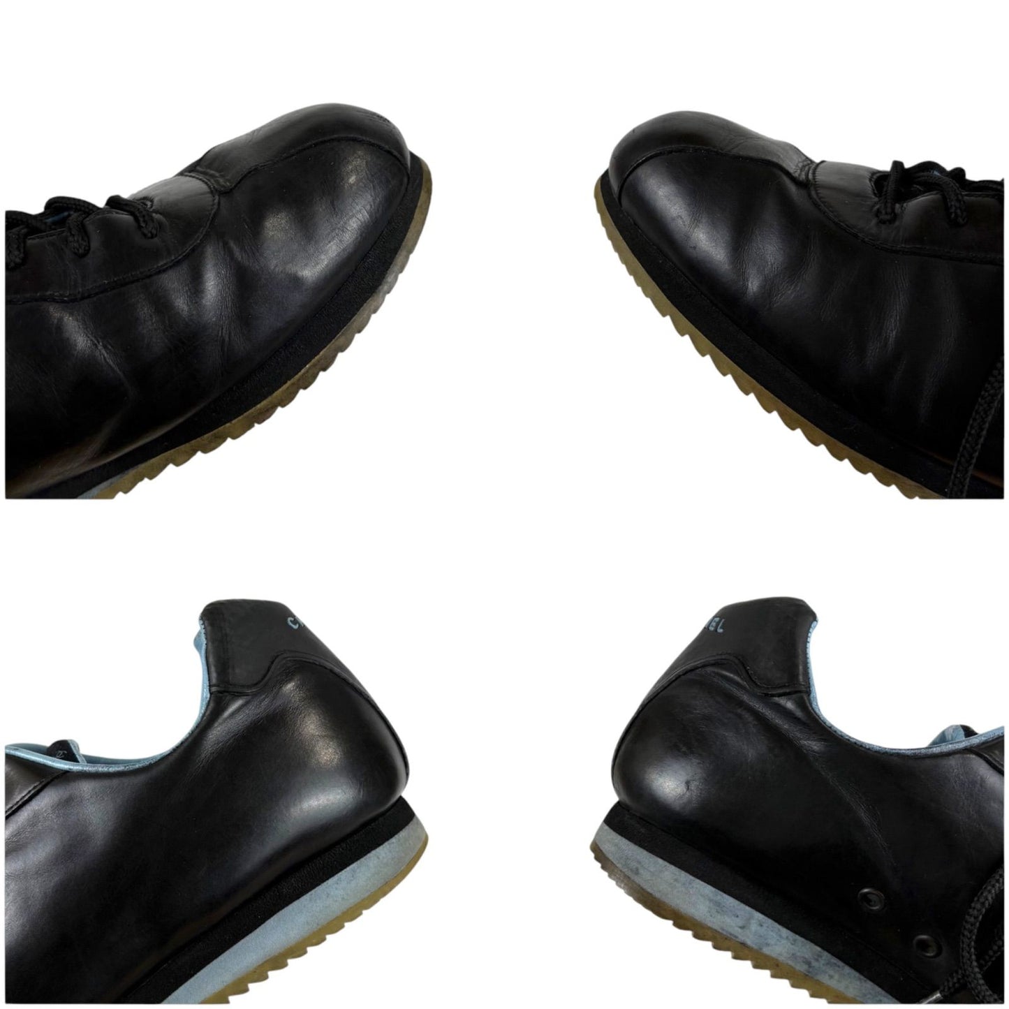 Chanel CC Logo Leather Low Cut Sneakers Black Light Blue — view 7