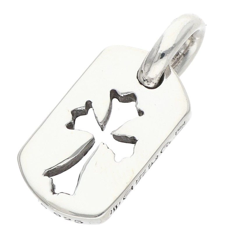 Chrome Hearts DT Tny CO Crs Tiny Cutout Cross Dog Tag Charm Silver Necklace Top