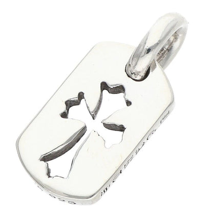 Chrome Hearts DT Tny CO Crs Tiny Cutout Cross Dog Tag Charm Silver Necklace Top