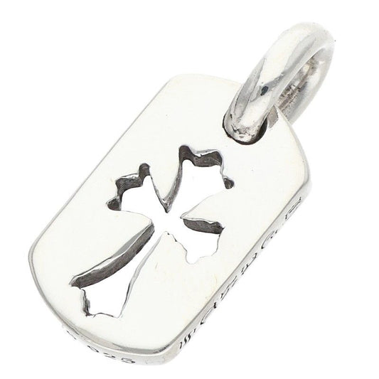Chrome Hearts DT Tny CO Crs Tiny Cutout Cross Dog Tag Charm Silver Necklace Top