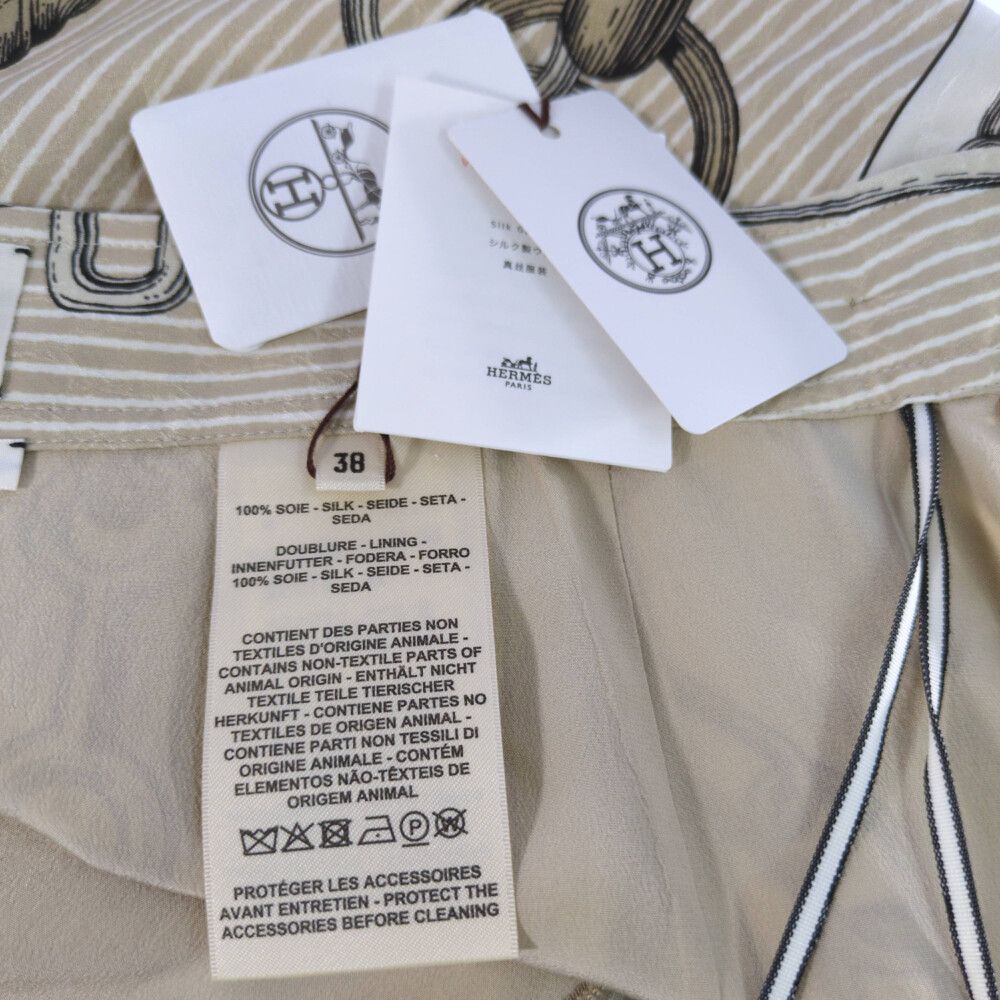 Hermes Silk Scarf Pattern Skirt 38 Beige — view 5