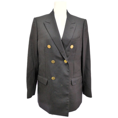 Celine Era Double Breasted Buleather Jacket 38 Navy Gold Button O-luci-dung