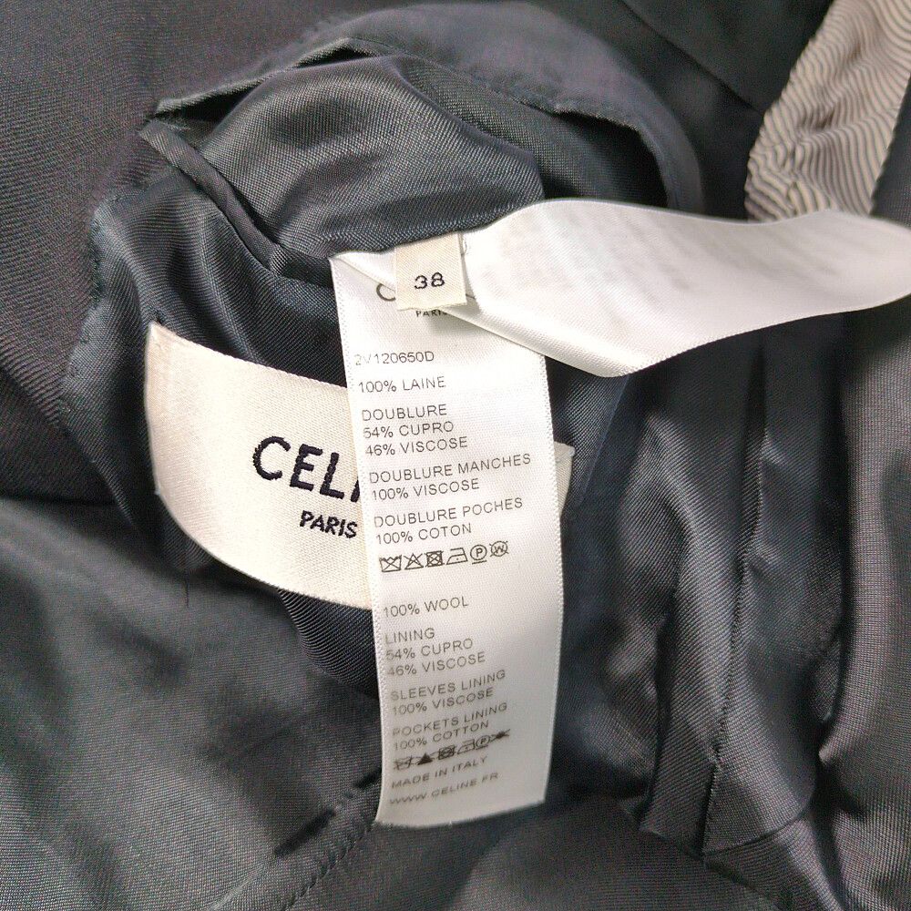 Celine Era Double Breasted Buleather Jacket 38 Navy Gold Button O-luci-dung — view 5