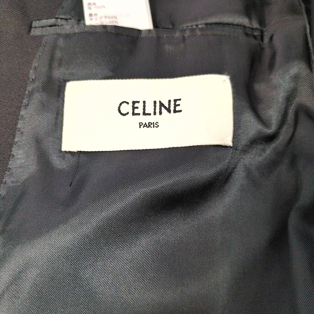 Celine Era Double Breasted Buleather Jacket 38 Navy Gold Button O-luci-dung — view 4