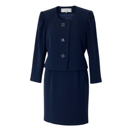Saint Laurent Yves Set Skirt Collarless Jacket Tucked Navy Wool