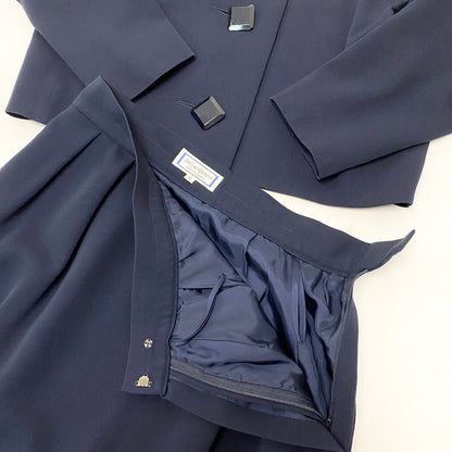 Saint Laurent Yves Set Skirt Collarless Jacket Tucked Navy Wool — view 5