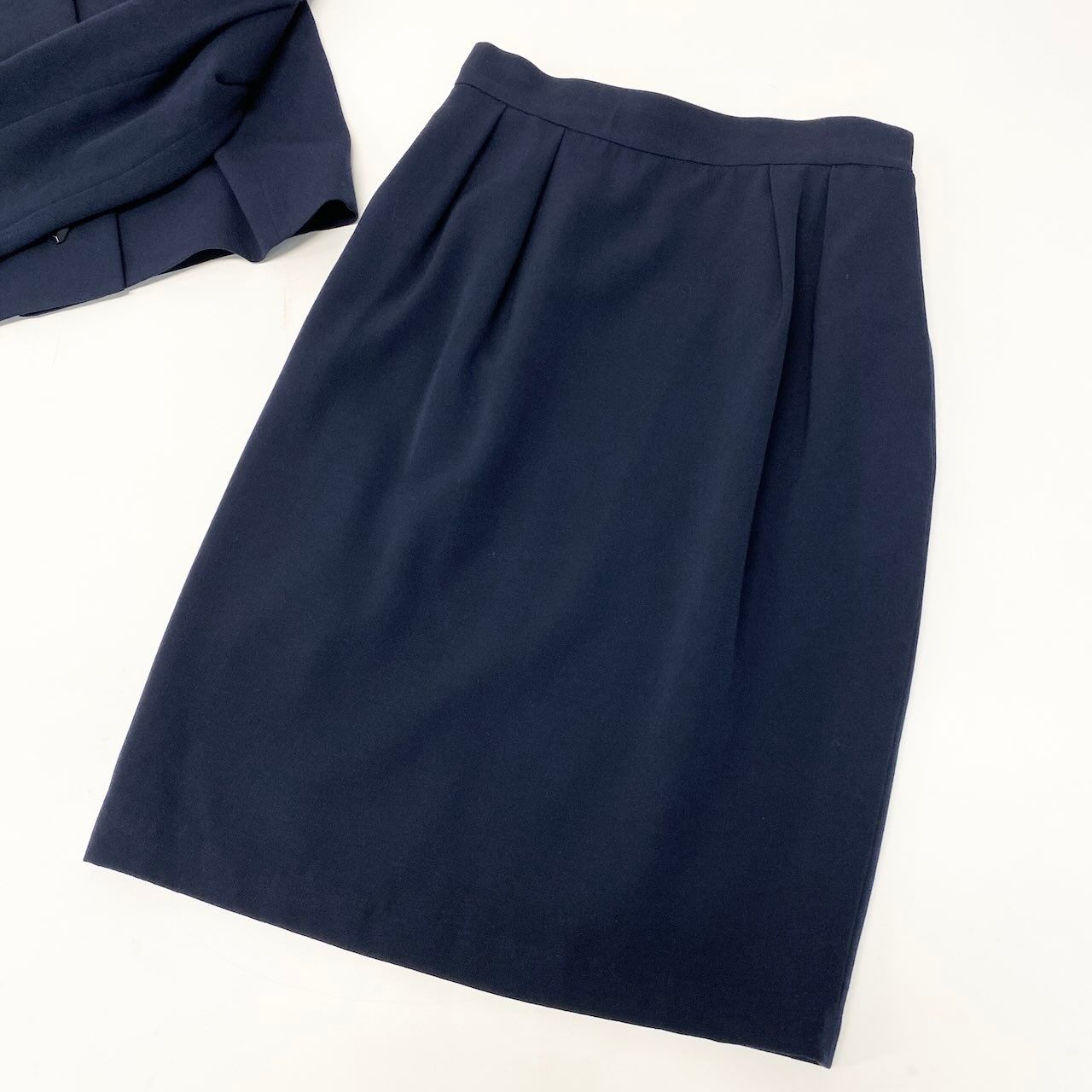 Saint Laurent Yves Set Skirt Collarless Jacket Tucked Navy Wool — view 7