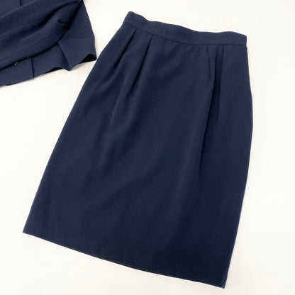 Saint Laurent Yves Set Skirt Collarless Jacket Tucked Navy Wool — view 7