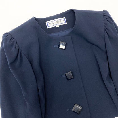 Saint Laurent Yves Set Skirt Collarless Jacket Tucked Navy Wool — view 6