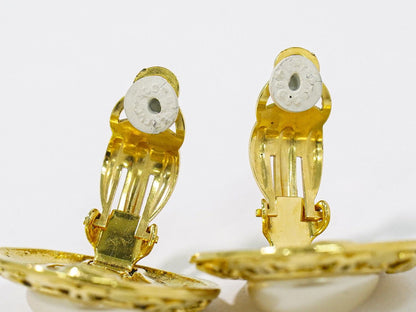 Chanel CC Logo Faux Pearl Earrings Gold Plated White — view 3