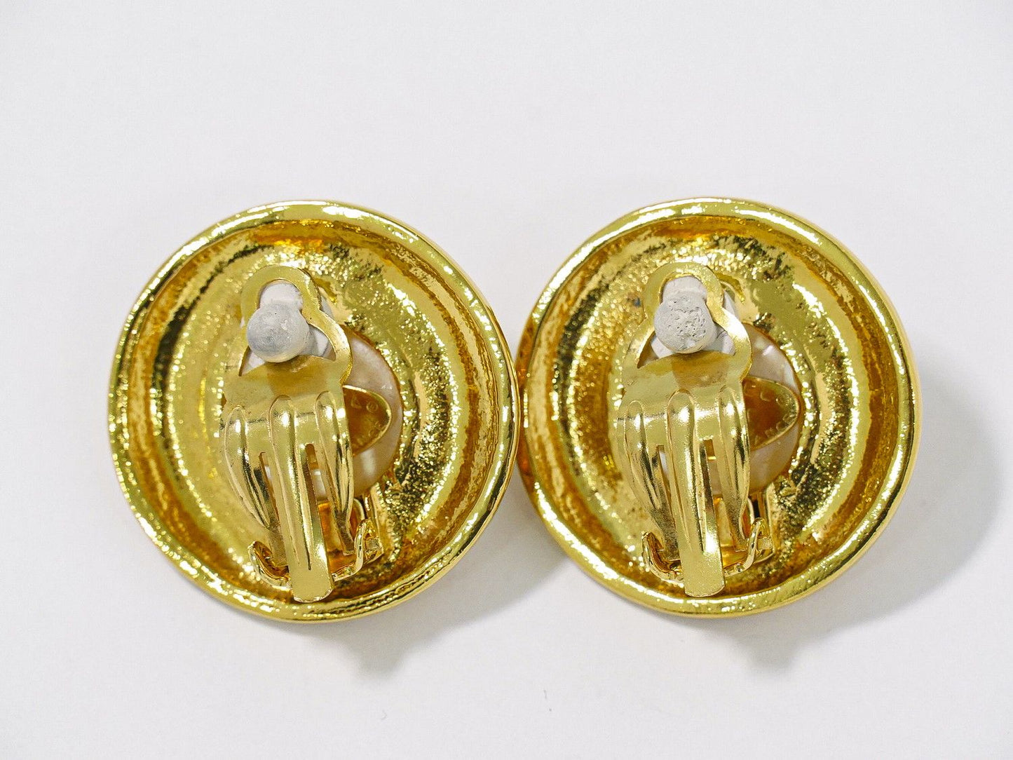 Chanel CC Logo Faux Pearl Earrings Gold Plated White — view 2