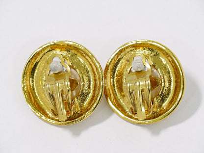 Chanel CC Logo Faux Pearl Earrings Gold Plated White — view 2