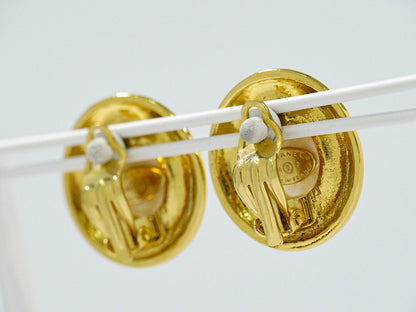 Chanel CC Logo Faux Pearl Earrings Gold Plated White — view 8