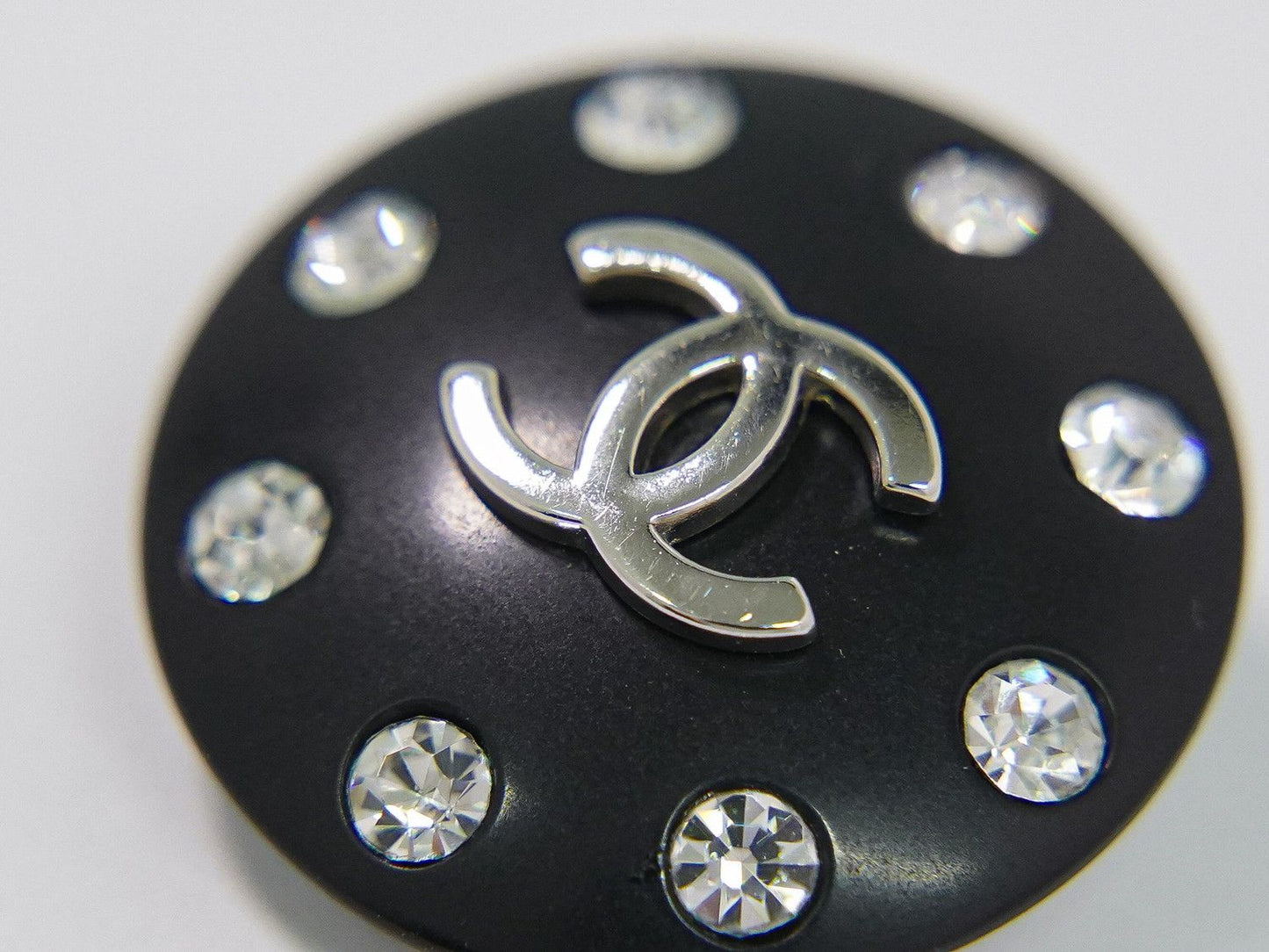 Chanel CC Logo Rhinestone Earrings Plastic Metal Silver Black — view 5