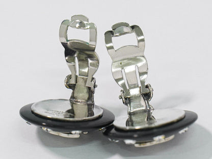 Chanel CC Logo Rhinestone Earrings Plastic Metal Silver Black — view 3