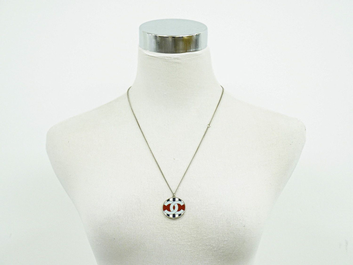Chanel Air Line CC Logo Stripe Necklace Pendant Metal Silver Multicolor — view 8