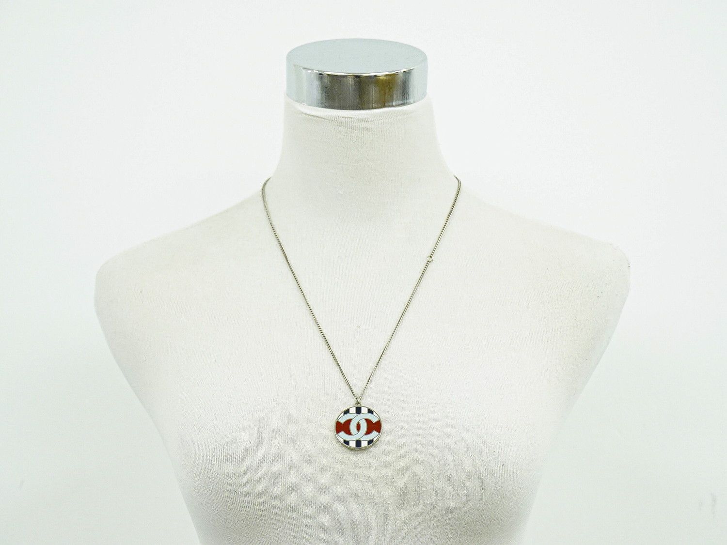Chanel Air Line CC Logo Stripe Necklace Pendant Metal Silver Multicolor — view 8