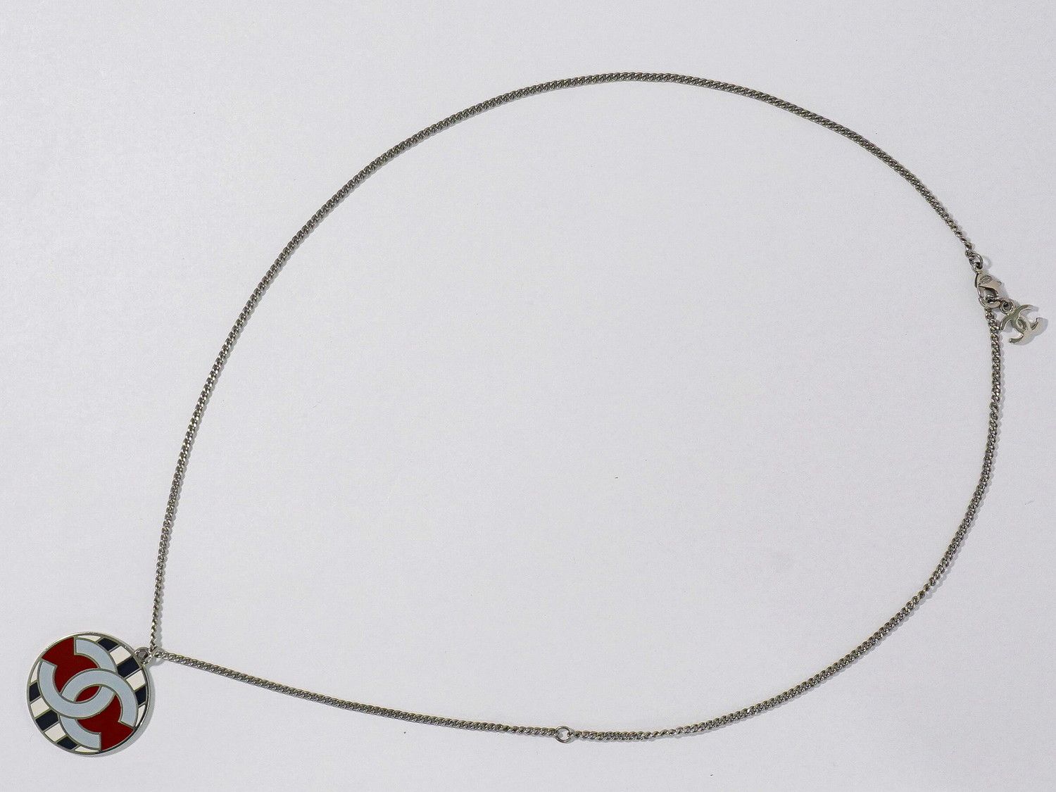 Chanel Air Line CC Logo Stripe Necklace Pendant Metal Silver Multicolor — view 2