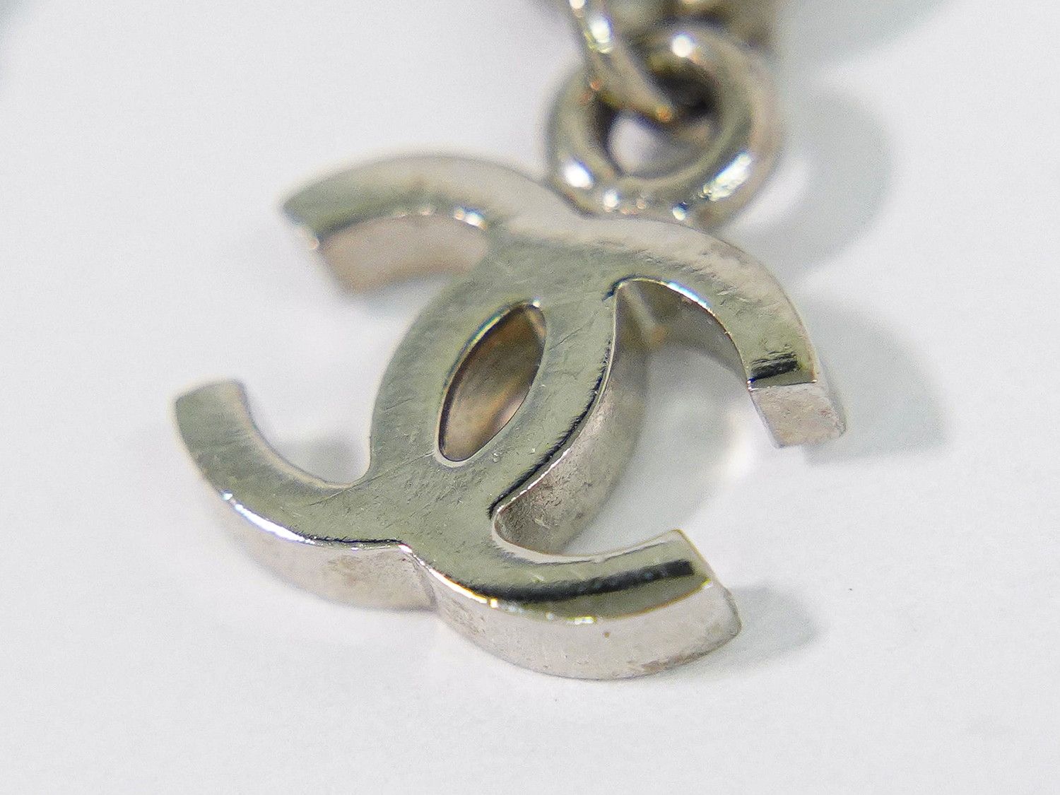 Chanel Air Line CC Logo Stripe Necklace Pendant Metal Silver Multicolor — view 7