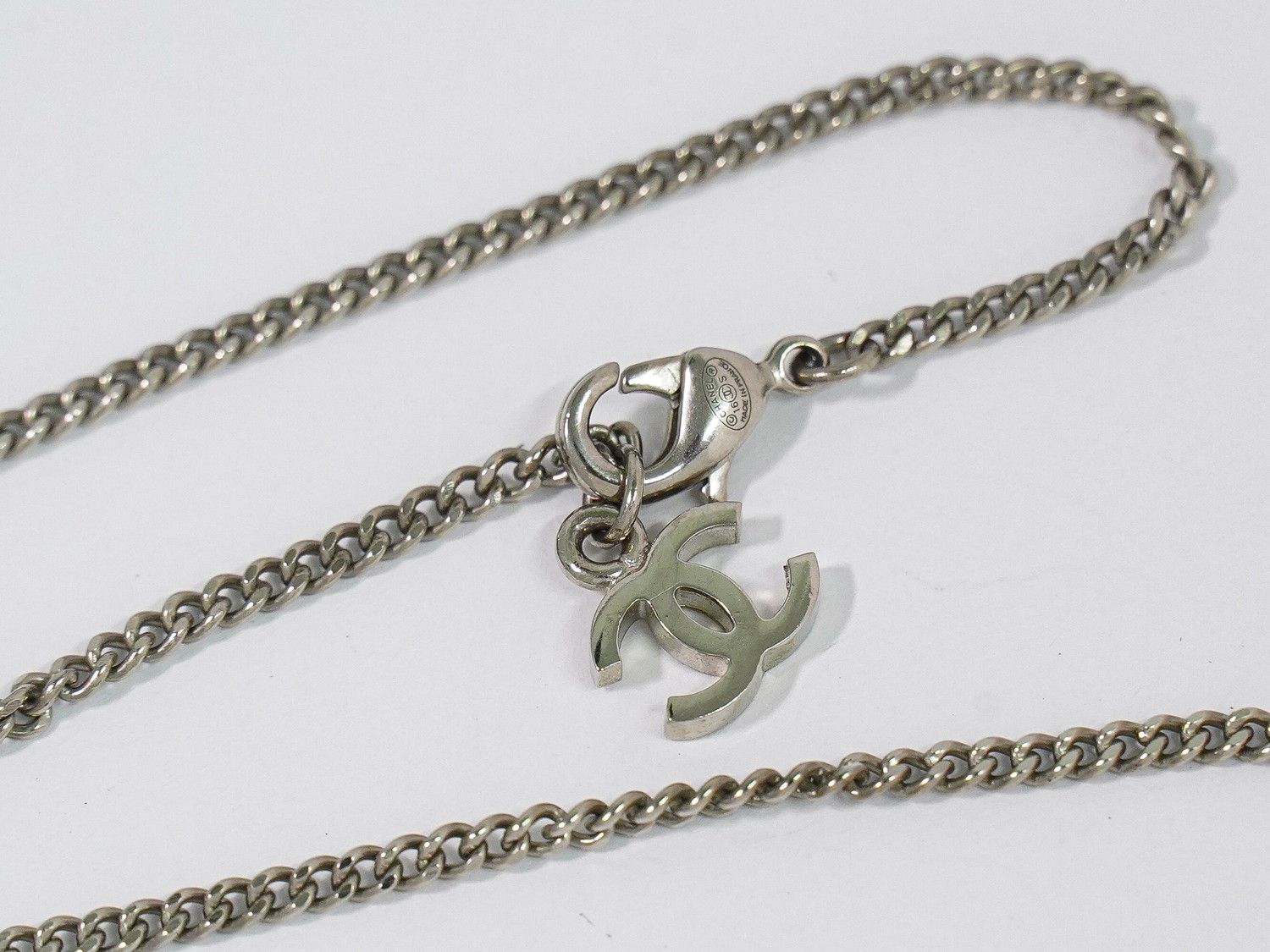 Chanel Air Line CC Logo Stripe Necklace Pendant Metal Silver Multicolor — view 3