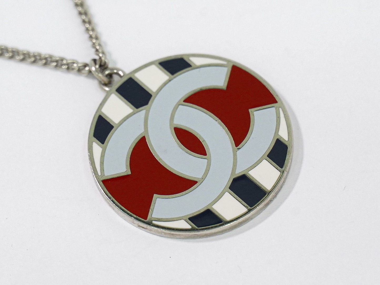 Chanel Air Line CC Logo Stripe Necklace Pendant Metal Silver Multicolor — view 4