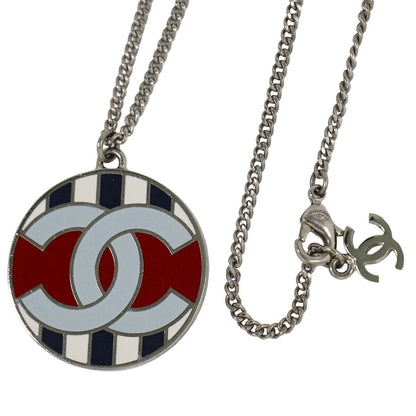 Chanel Air Line CC Logo Stripe Necklace Pendant Metal Silver Multicolor