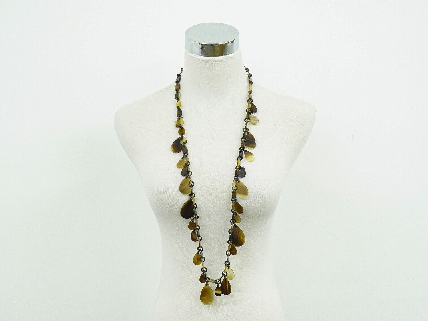 Hermes Buffalo Horn Long Necklace Pendant Brown — view 7
