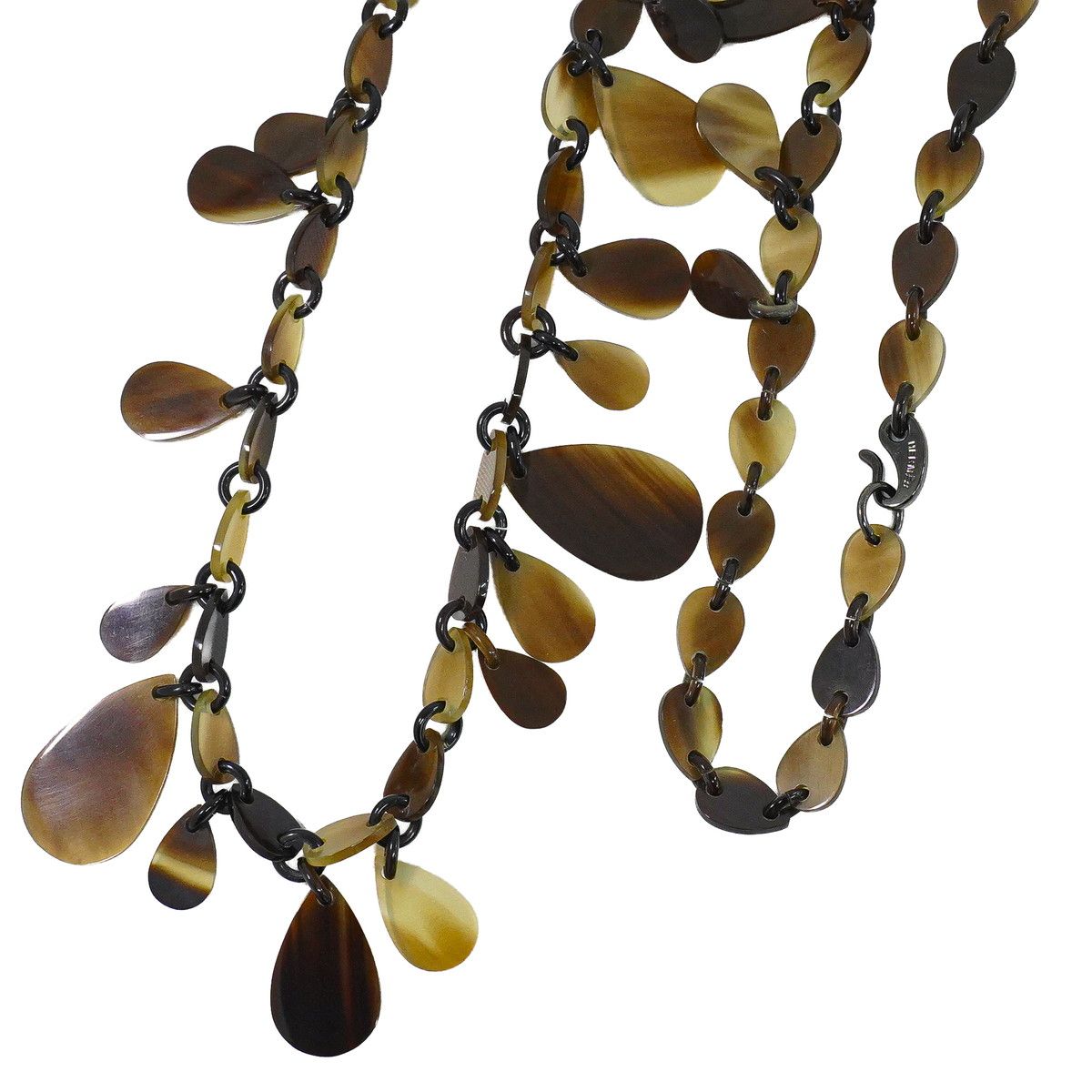 Hermes Buffalo Horn Long Necklace Pendant Brown