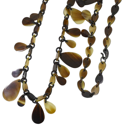 Hermes Buffalo Horn Long Necklace Pendant Brown