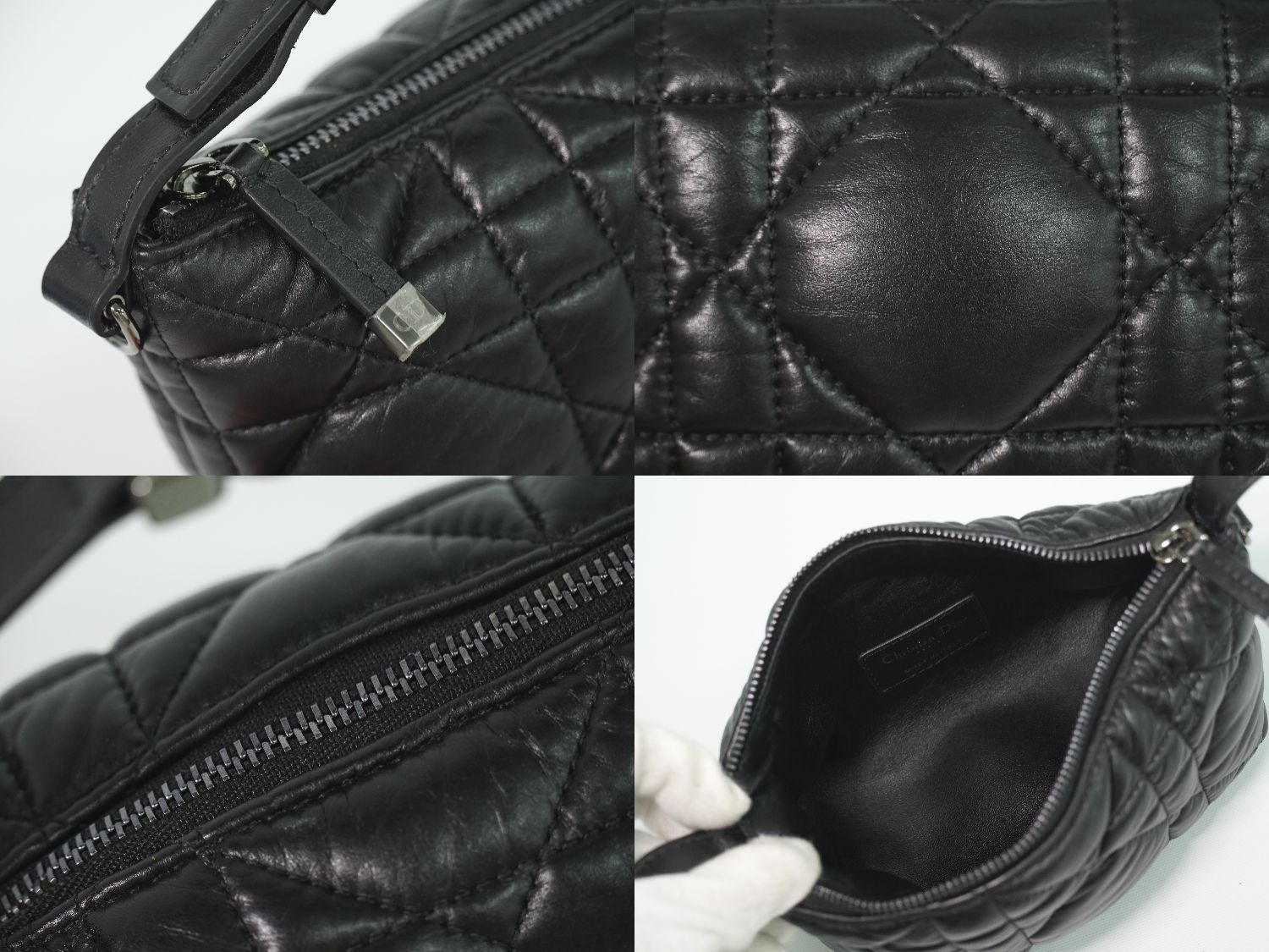 Dior Travel Nomad Pouch Cannage Handbag Leather Black — view 7