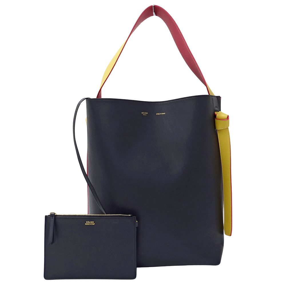 Celine Seri Tote Shoulder Bag Leather Navy Orange Pouch