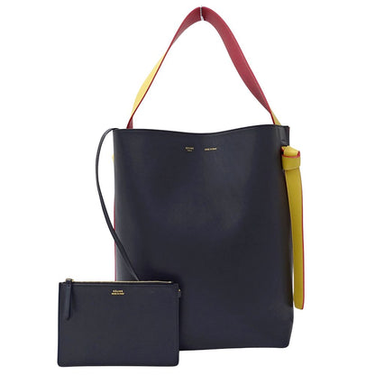 Celine Seri Tote Shoulder Bag Leather Navy Orange Pouch