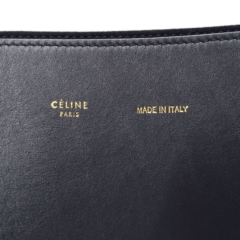 Celine Seri Tote Shoulder Bag Leather Navy Orange Pouch — view 6