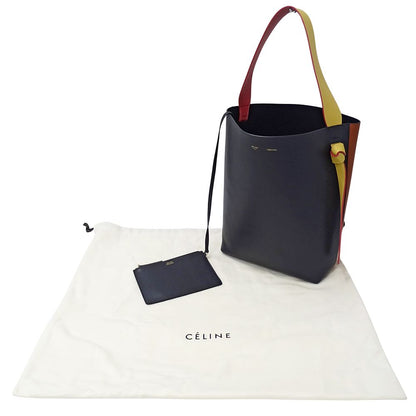 Celine Seri Tote Shoulder Bag Leather Navy Orange Pouch — view 7