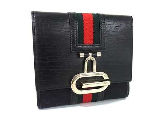 Gucci Sherry Line GG Canvas Leather Wallet Coin Purse Black