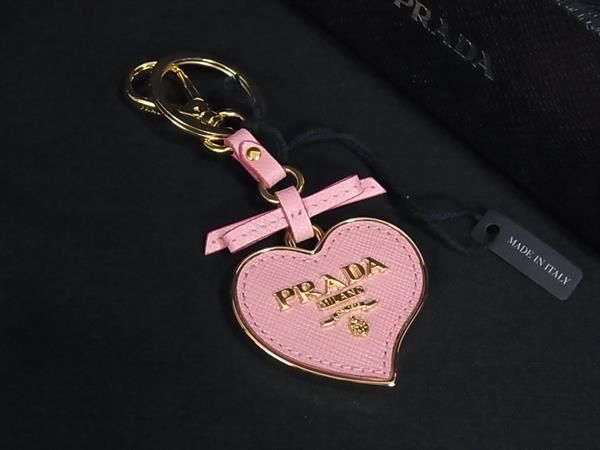 Prada Saffiano Leather Heart Key Holder Tree Sling Bag Charm Pink System