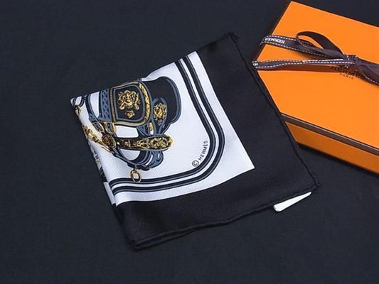 Hermes Brides Gala :carre Silk 100% Pocket Square Scarf Black