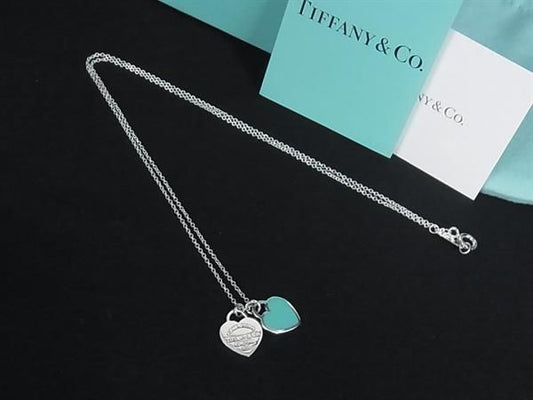 Tiffany & Co Return Double Heart Tag Necklace Silver