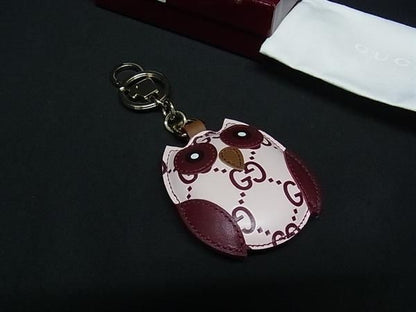 Gucci GG Pattern Leather Key Holder Tree Sling Bag Charm Bordeaux