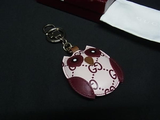 Gucci GG Pattern Leather Key Holder Tree Sling Bag Charm Bordeaux
