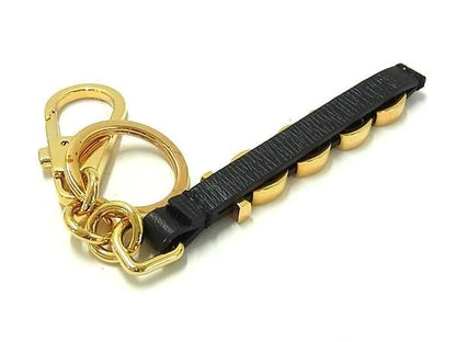 Gucci Logo Leather Key Holder Bag Charm Tree Ring Gold System Black