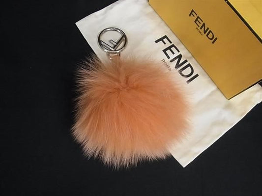 Fendi Leather Key Holder Bag Charm Orange System Silver