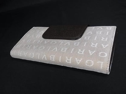 Bvlgari Bule Logo Leather Canvas Trifold Wallet Brown System Beige — view 2