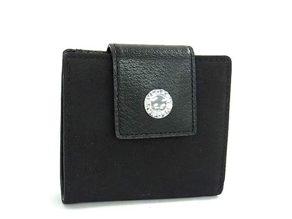 Bvlgari Bule Logo Canvas Leather Wallet Coin Purse Black
