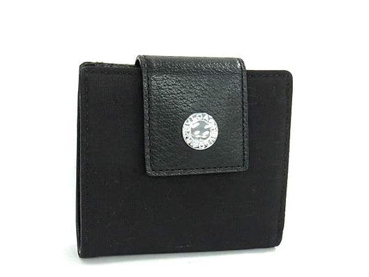 Bvlgari Bule Logo Canvas Leather Wallet Coin Purse Black