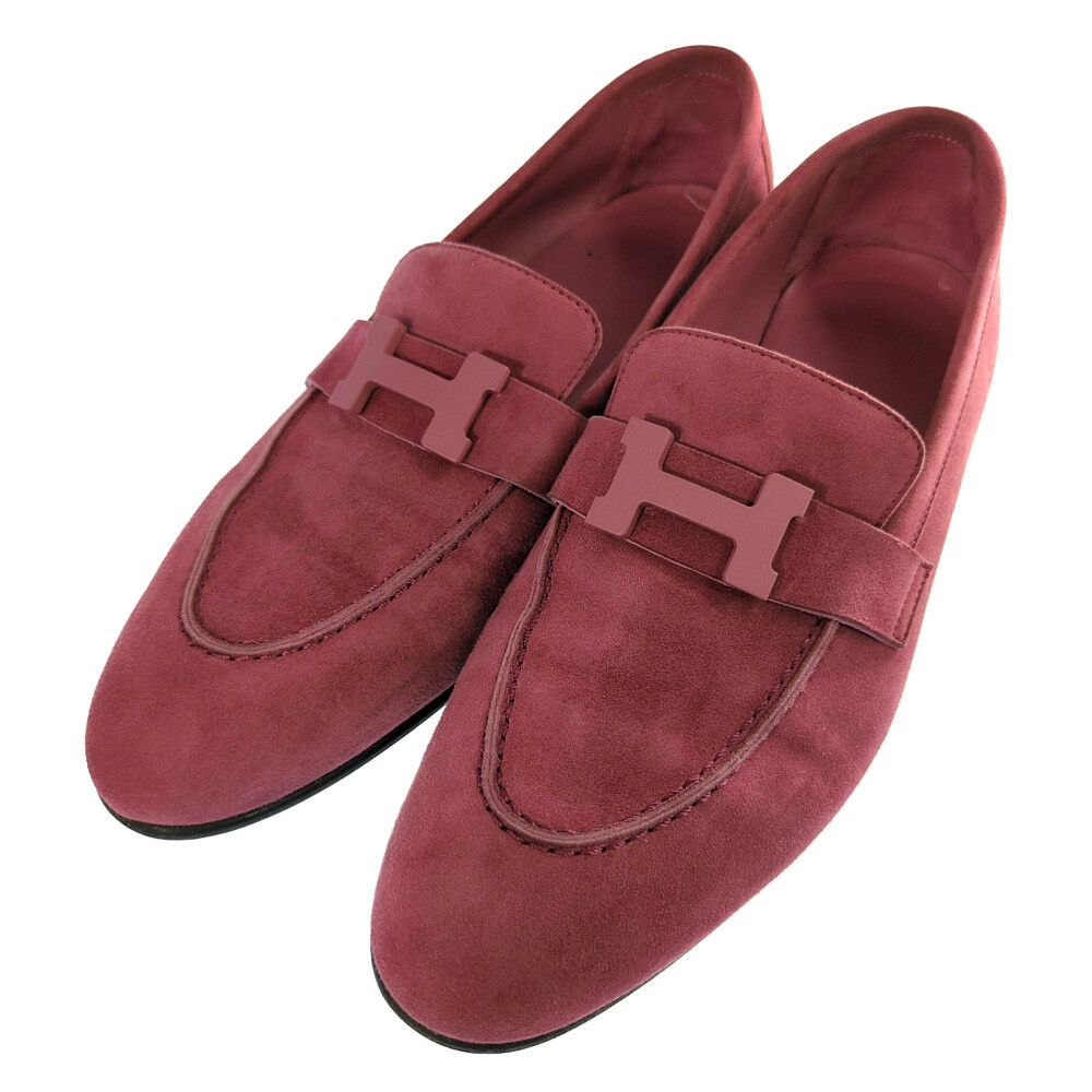 Hermes Logo Loafers Shoes 37 Pink O-luci-dung