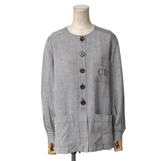 Dior Vintage Collarless Jacket CD Logo Embroidery Shirt