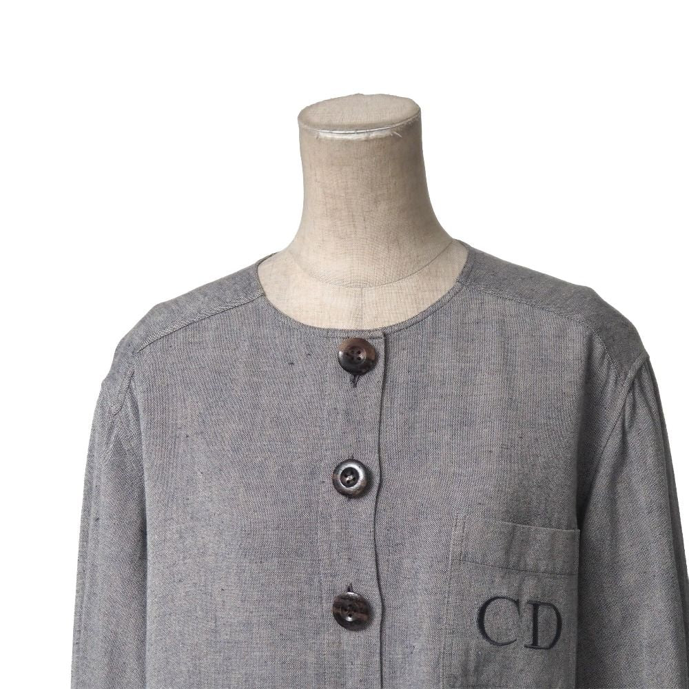 Dior Vintage Collarless Jacket CD Logo Embroidery Shirt — view 3