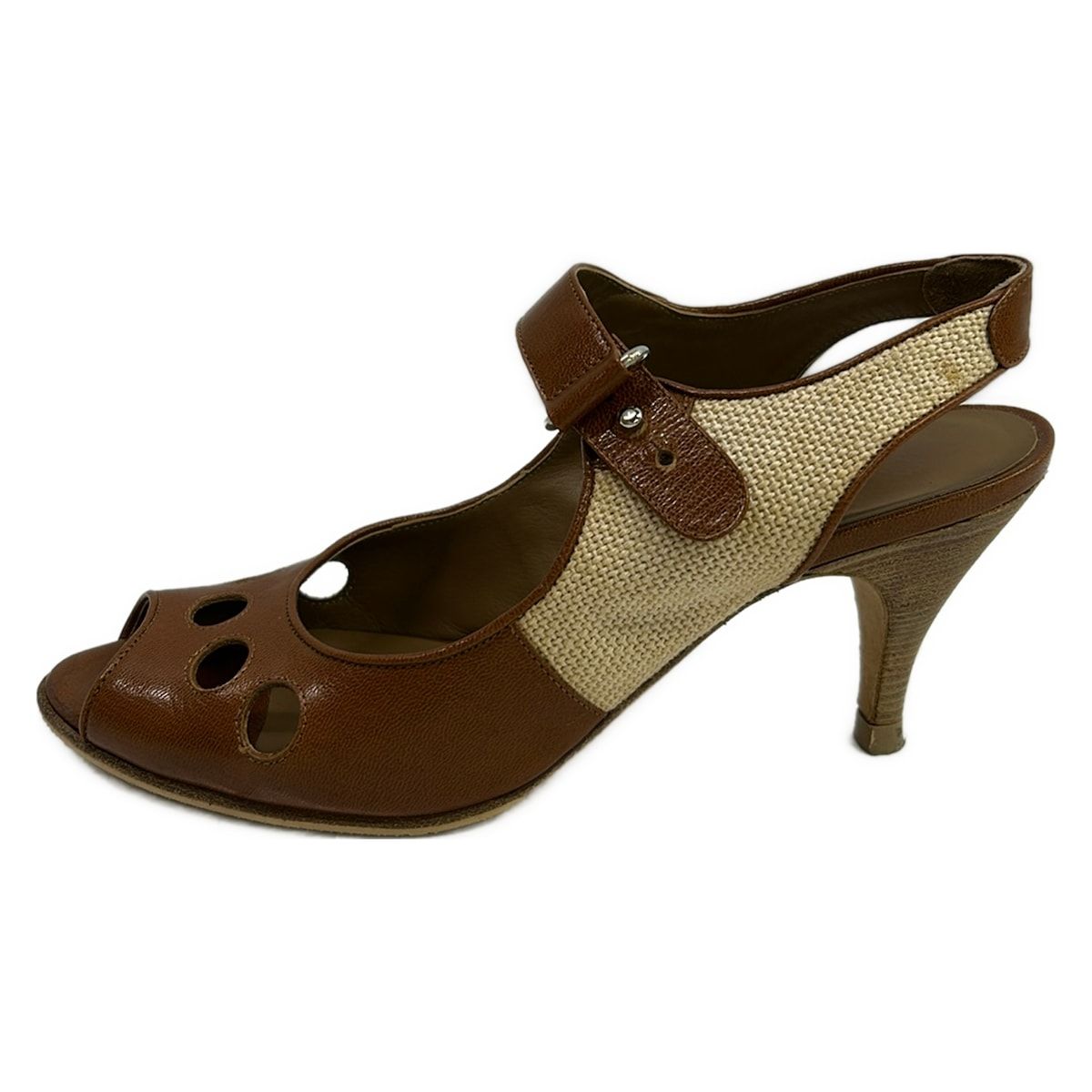 Hermes 36.5 LadyDa Ninebrown Beige Linen Leather