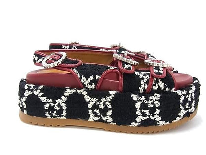 Gucci GG Tweet Leather lato Sandals 35 Shoes Black — view 2